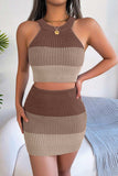 Color Block Sleeveless Crop Knit Top and Skirt Set - Trendsi - Flyclothing LLC