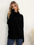 Slit Turtleneck Dropped Shoulder Sweater - Trendsi - Flyclothing LLC
