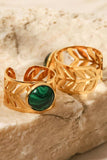 18k Gold Plated Malachite Leaf Ring - Trendsi - Flyclothing LLC