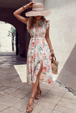 Floral Smocked Butterfly Sleeve Slit Dress - Trendsi - Flyclothing LLC