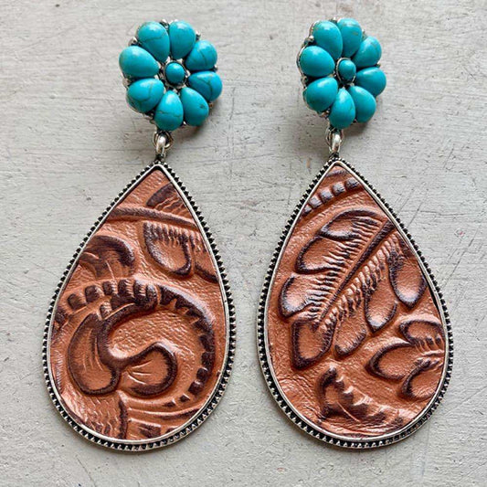 Turquoise Flower Teardrop Earrings - Trendsi - Flyclothing LLC