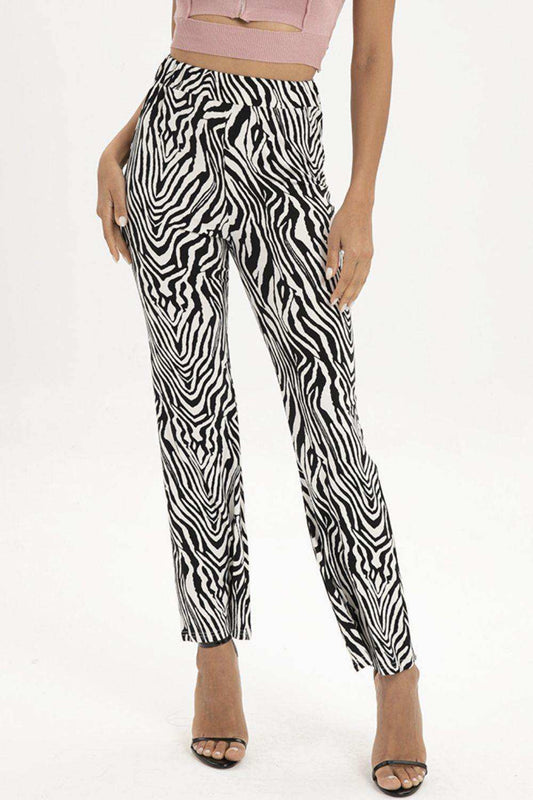 Zebra Print Straight Leg Pants - Trendsi - Flyclothing LLC