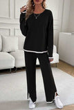 Contrast Trim Round Neck Top and Pants Set - Trendsi - Flyclothing LLC