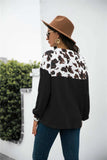 Animal Print Color Block Waffle-Knit Top - Trendsi - Flyclothing LLC
