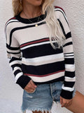 Striped Drop Shoulder Round Neck Pullover Sweater - Trendsi - Flyclothing LLC