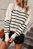 Striped Dropped Shoulder Round Neck Pullover Sweater - Trendsi - Flyclothing LLC