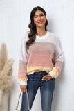 Waffle-Knit Round Neck Dropped Shoulder Color Block Sweater - Trendsi - Flyclothing LLC