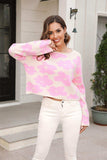 Round Neck Flower Pattern Dropped Shoulder Pullover Sweater - Trendsi - Flyclothing LLC