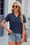 Ruched Johnny Collar Short Sleeve Blouse - Trendsi - Flyclothing LLC
