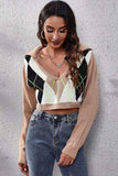 Geometric Long Sleeve Cropped Sweater - Trendsi - Flyclothing LLC