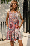 Printed Round Neck Sleeveless Dress with Pockets - Trendsi - Flyclothing LLC