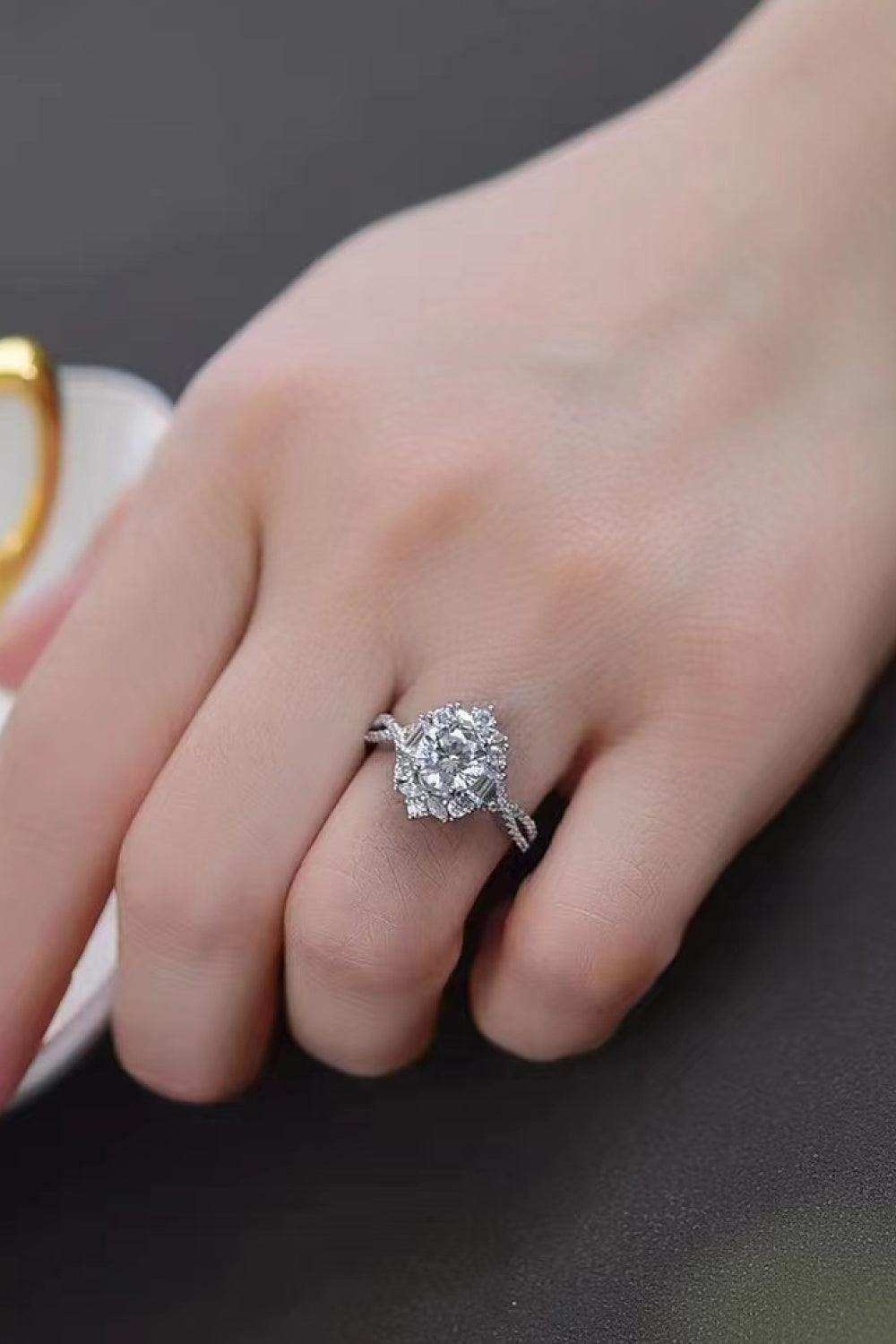 Floral 2 Carat Moissanite Crisscross Ring - Trendsi - Flyclothing LLC
