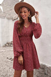 Smocked V-Neck Balloon Sleeve Dress - Trendsi - Flyclothing LLC