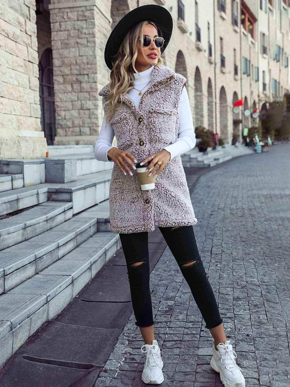 Full Size Button Down Collared Neck Vest - Trendsi - Flyclothing LLC