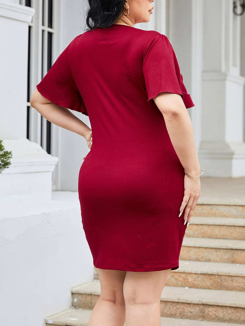 Plus Size Flutter Sleeve Mini Dress - Trendsi - Flyclothing LLC