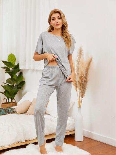 Round Neck Top and Pants Lounge Set - Trendsi - Flyclothing LLC