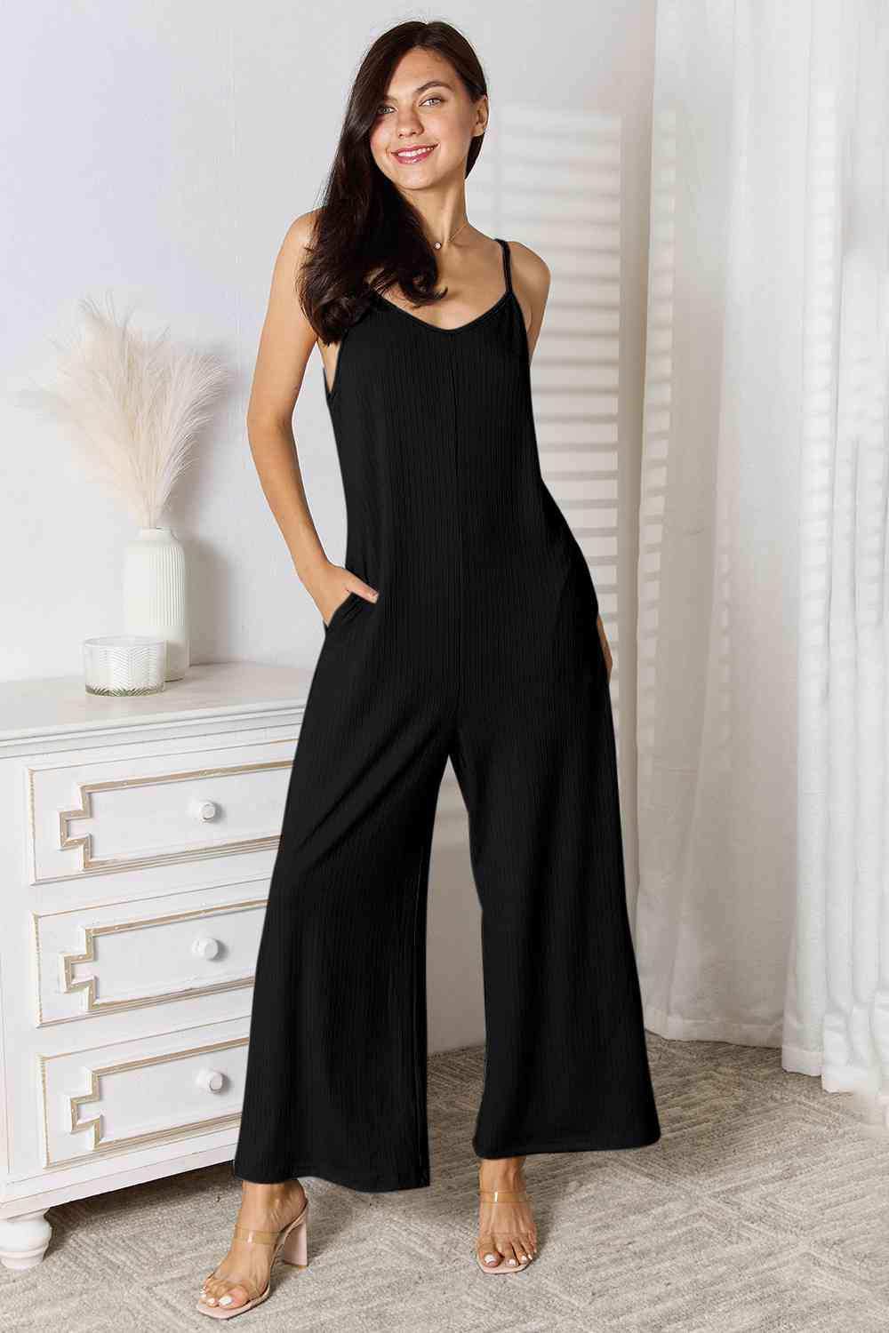 Basic Bae Full Size Spaghetti Strap V-Neck Jumpsuit - Trendsi - Flyclothing LLC