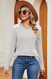 Eyelet Ribbed Round Neck Long Sleeve T-Shirt - Trendsi - Flyclothing LLC