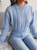 Cable-Knit Round Neck Sweater - Trendsi - Flyclothing LLC