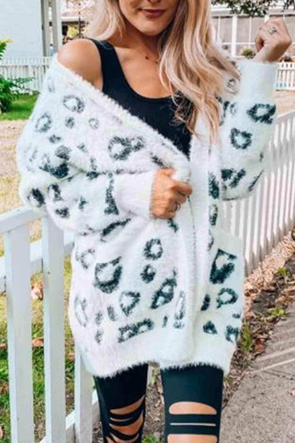 Leopard Open Front Cardigan with Pockets - Trendsi - Flyclothing LLC