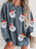 Sequin Santa Patch Ribbed Sweatshirt - Trendsi - Flyclothing LLC