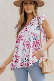 Printed V-Neck Babydoll Top - Trendsi - Flyclothing LLC
