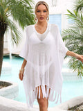 Fringe Trim Dolman Sleeve Openwork Cover-Up - Trendsi - Flyclothing LLC