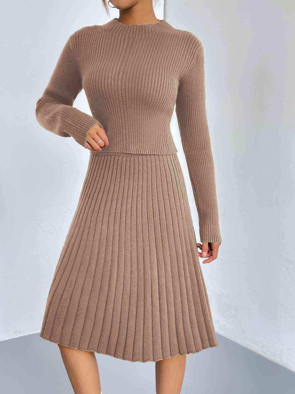 Rib-Knit Sweater and Skirt Set - Trendsi - Flyclothing LLC