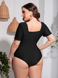 Plus Size Scoop Neck Short Sleeve One-Piece Swimsuit - Trendsi - Flyclothing LLC