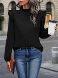 Mock Neck Ruffle Shoulder Blouse - Trendsi - Flyclothing LLC