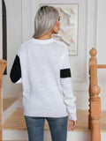 Color Block Cable-Knit Round Neck Sweater - Trendsi - Flyclothing LLC