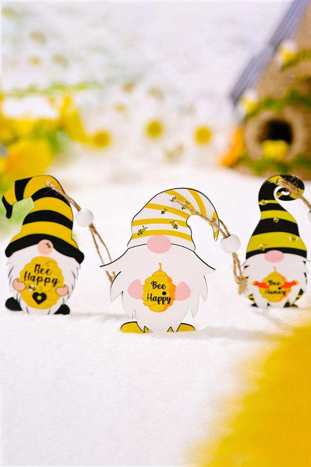 3-Pack Bee Wood Gnome Ornaments - Trendsi - Flyclothing LLC