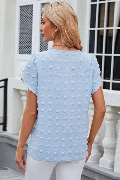 Swiss Dot Round Neck Short Sleeve T-Shirt - Trendsi - Flyclothing LLC