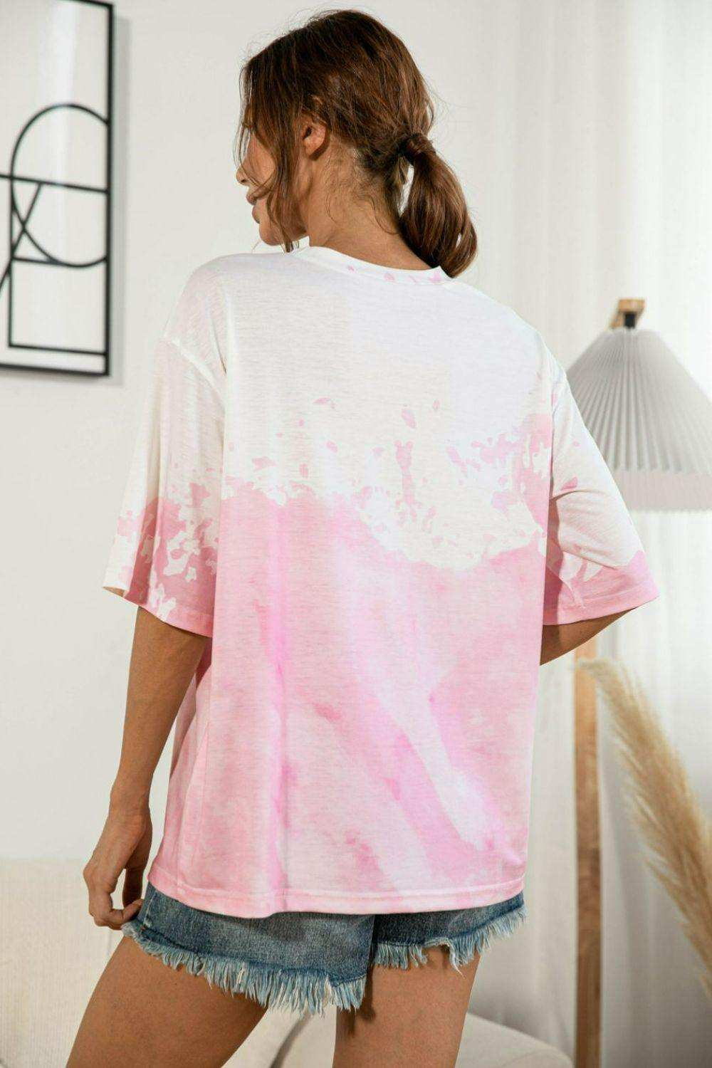 Tie-Dye Round Neck Tee Shirt - Trendsi - Flyclothing LLC