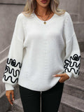 Contrast Drop Shoulder Round Neck Sweater - Trendsi - Flyclothing LLC