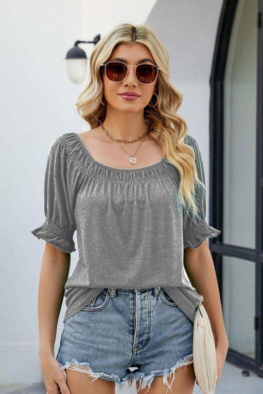 Short Flounce Sleeve Top - Trendsi - Flyclothing LLC