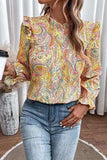 Printed Frill Flounce Sleeve Shirt - Trendsi - Flyclothing LLC