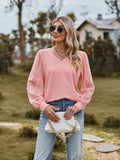 Swiss Dot V-Neck Long Sleeve Blouse - Trendsi - Flyclothing LLC