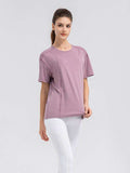 Round Neck Short Sleeve Active Top - Trendsi - Flyclothing LLC