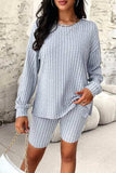 Ribbed Round Neck Dropped Shoulder Top and Shorts Set - Trendsi - Flyclothing LLC