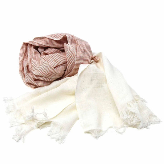 Hand-dyed Cotton Scarf, Rust & Cream with Fringe - Asha Handicrafts - Flyclothing LLC