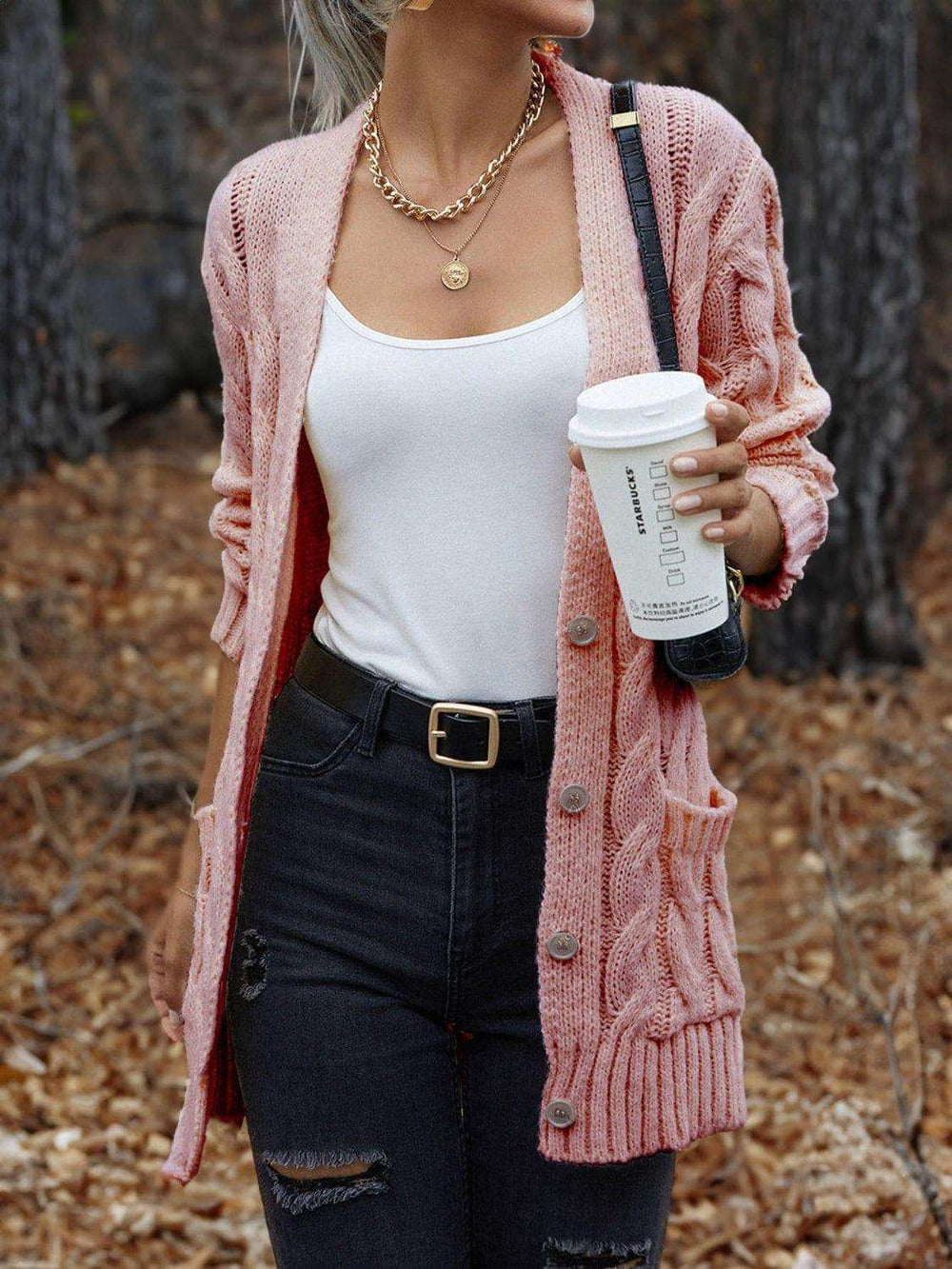 Cable-Knit Button Down Cardigan - Trendsi - Flyclothing LLC