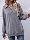 Collared Neck Dropped Shoulder Sweatshirt - Trendsi - Flyclothing LLC