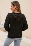 Round Neck Openwork Dropped Shoulder Knit Top - Trendsi - Flyclothing LLC