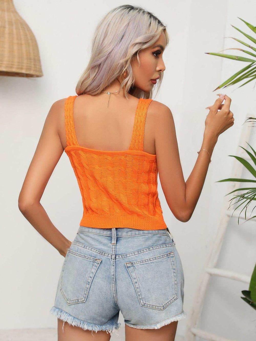 Cable-Knit Cropped Knit Tank - Trendsi - Flyclothing LLC