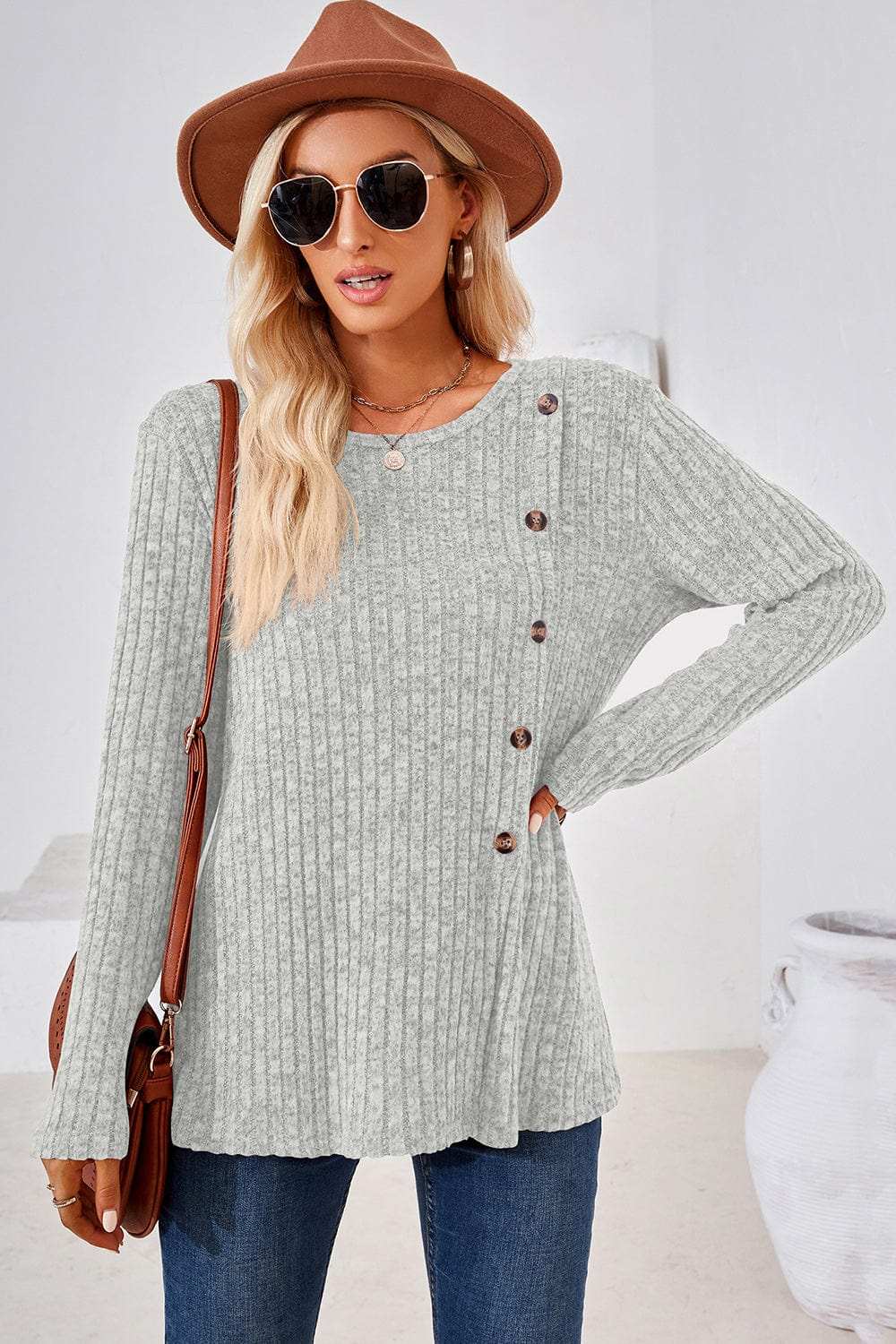 Round Neck Long Sleeve T-Shirt - Trendsi - Flyclothing LLC