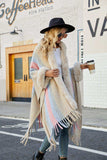 Color Block Fringe Detail Poncho - Trendsi - Flyclothing LLC