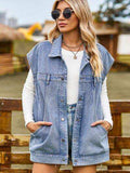 Button Up Collared Neck Sleeveless Denim Jacket - Trendsi - Flyclothing LLC