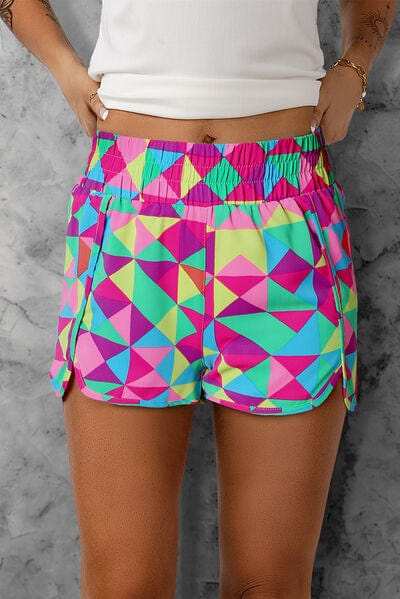 Color Block Elastic Waist Shorts - Trendsi - Flyclothing LLC