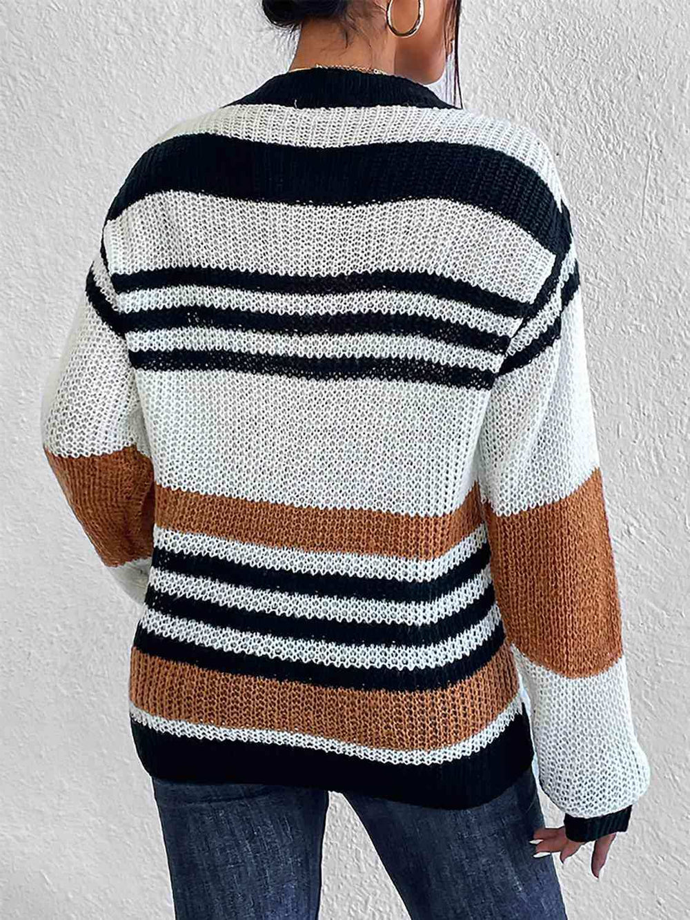 Striped Round Neck Sweater - Trendsi - Flyclothing LLC